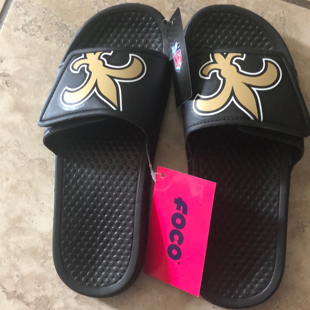 NWT Kids L 2-3 New Orleans Saints Black Slides - Picture 1 of 8